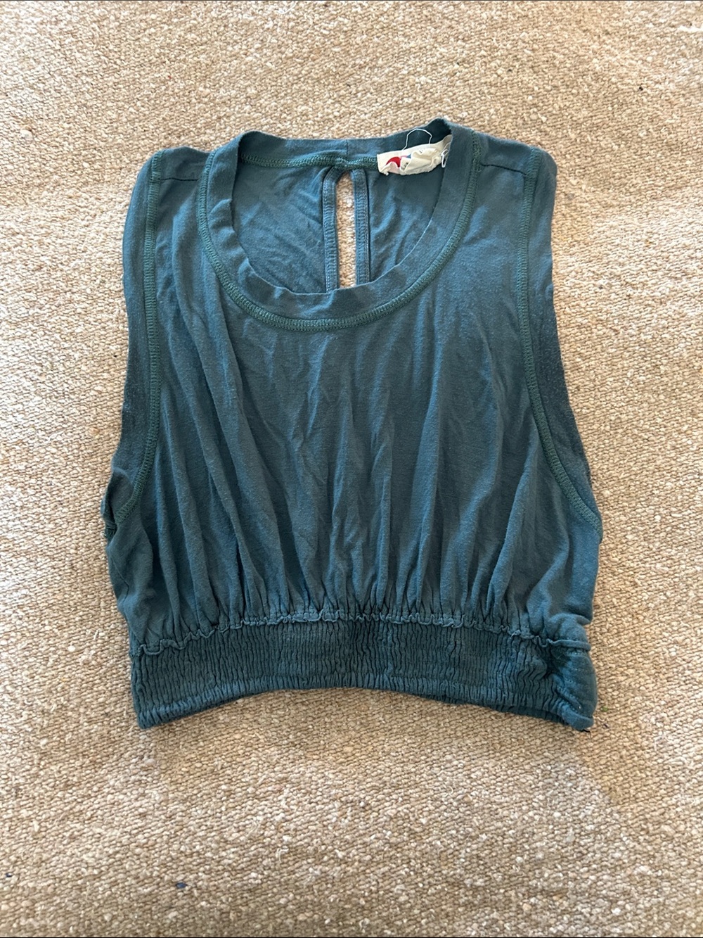 Cropped Teal Tank Top with Elastic Hem
